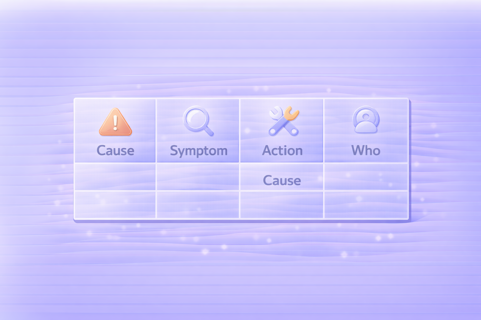 ケース別の比較表（Cause / Symptom / Action / Who）